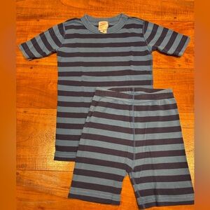 Hanna Andersson Navy and Light Blue Striped Kids Short Pajama Set Size 10